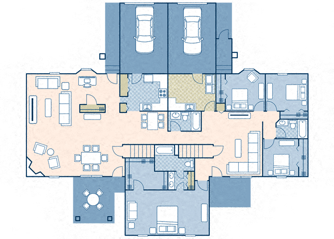 Floor plan for 4 beds, 3 baths, 2956 sqft